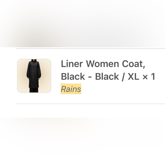NWT! Rains Liner W Coat in Color black- Size XL - Picture 2 of 9
